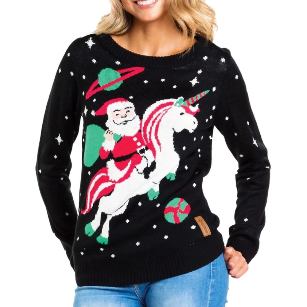 Tipsy Elves Santa Unicorn Outer Space Ugly Christmas Sweater Size M